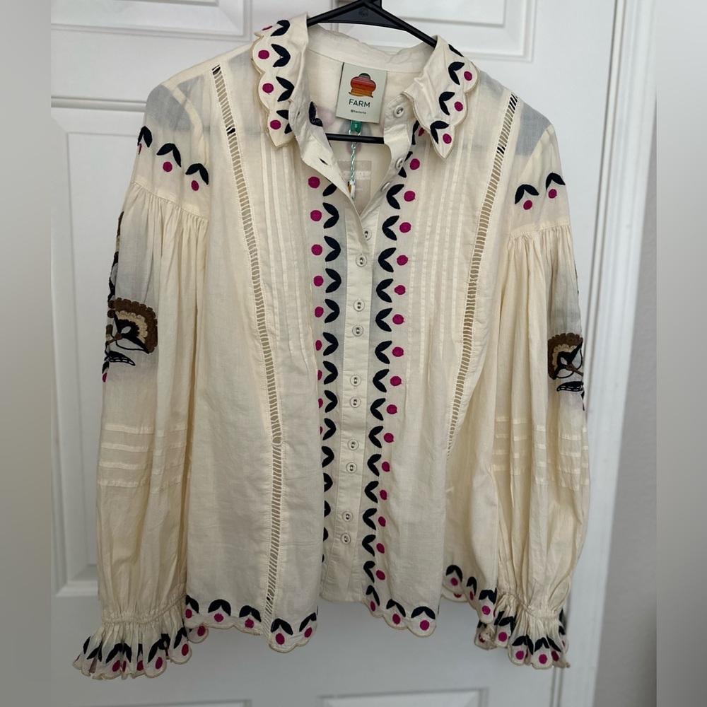 New Farm Rio Palms Paradise Sand Embroidery Blouse - Picture 2 of 9